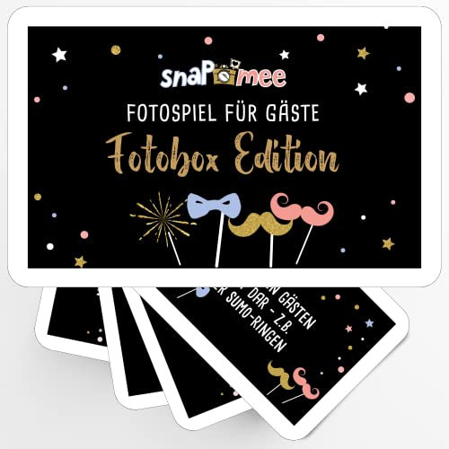 Fotospiel Fotobox Party by snaPmee - 50+4 Fotoaufgaben für Geburtstag, Hochzeit & Co - Requisite, Accessoire, Zubehör, Schwarz Gold