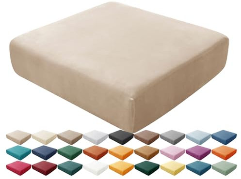 HonunGron Sofa Seat Cushion Covers, Stretch Velvet Sofa Cushion Slipcovers with Elastic Bands Replacement for Individual Cushion Furniture Protector Sofa Seat Cover For Chair (Khaki,1pc)