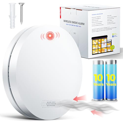 Détecteur de Fumée à Batterie 10 Ans, Victoires aux Tests DIN en 14604, Détecteur de Fumée, Alarme Incendie, Autoadhésif, Alarme de fumée >85dB - 1 pièces