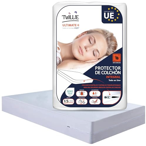 Twillie – Funda de colchón integral 200x200x30 cm Impermeable – Anti-chinches – Oeko-TEX® Protector de colchón completo con cremallera - Tratamiento AEGIS® Anti-ácaros, antibacteriano – Fabr. en la UE