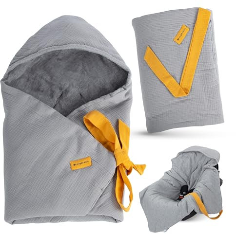 Orangerella Einschlagdecke Babyschale | Ideal für Herbst & Winter | Babydecke für Kinderwagen Kindersitze oder Buggy | 100% Baumwolle | Kuscheldecke mit Kapuze | 85 x 85 cm
