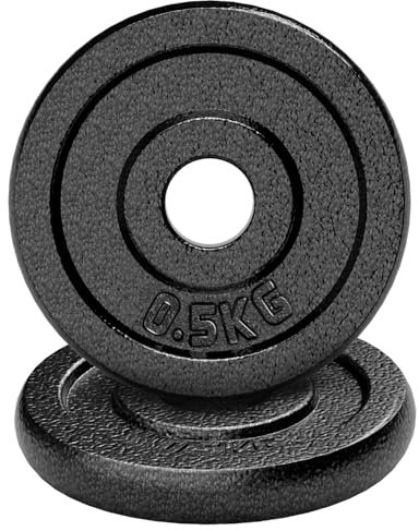 Amonax Cast Iron Weight Plates Set, 2.5kg, 5kg, 10kg Dumbbell Plates for 1 Weight Bars, Metal Barbell Plates for Weight Lifting Hip Thrust, Steel Weight Plates for Home Gym (Round | 0.5KG x 2)