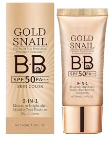 BB Crema - SPF50+ Gold Snail Sunscreen BB Cream | Fondo De Maquillaje BB Cream con Protección Solare SPF50, Corrector Facial, Unifica el Tono de la Piel (Complexión, 1 pc)