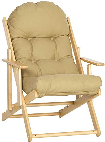 HOMCOM Relaxsessel Klappbar Polstersessel, Ruhesessel, Relaxstuhl, Esszimmerstuhl mit Leinenoptik für Wohnzimmer, Buchenholz, 71 x 89 x 96 cm Braun