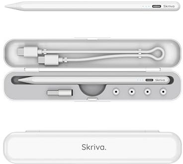 Skriva Stylus Pen for iPad with Tilt Sensitivity, Palm Rejection, Magnetic Attachment, USB-C Charging, Storage Case & Accessories, High-Precision Pencil for iPad Pro, Air, Mini 2018 Onwards