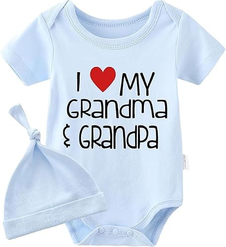 culbutomind Baby tvillingar sparkdräkt I Love My Grandma Grandpa Fun Baby Body kortärmad present till födseln baby pojkar flickor tvillingar babykläder med hatt