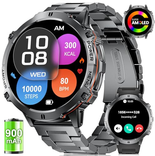 LIGE Montre Connectée Homme avec Appel Bluetooth, 900mAh Batterie/1.73 AMOLED Smartwatch Homme avec 110+ Modes Sportifs/IP68 Étanche,Fréquence Cardiaque Sommeil Moniteur pour Android iOS,Noir