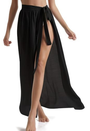 TaleMoon Damen Strand Tuch Sarong Pareo,Sommer Bikini Strandkleid Wickelrock,Beach Sarong Wickeltuch Lang Strandtuch für Strandurlaub,Strandrock mit Badeanzug für Frauen,Schwarz