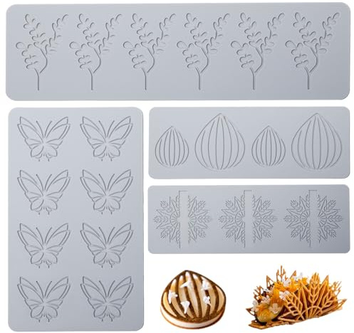 Sxutop 4 stycken silikonform spetsmatta silikon fondant spetsmatta 3D hippform silikon med blad fjäril lök taco mönster silikonform präglingsmatta för bakning harts socker kaka dekoration