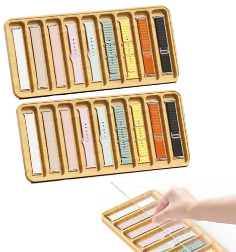 2 supporti in legno, organizer per orologio, in legno, con 9 scomparti e coperchio in acrilico per la maggior parte dei cinturini per orologi, 42 x 19 x 1,5 cm