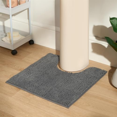 Brentfords Bath Toilet Mat 45 x 75cm, Non Slip Backing U-Shaped Pedestal Mats Soft Thick Noodle Design Bathroom Rug Quick-Drying Machine Washable Floor Mat, Charcoal