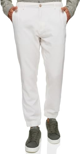 Indicode Herren Blnda Stoffhose aus Leinen & Baumwolle | Herrenhose Freizeithose Männer Offwhite, 3XL