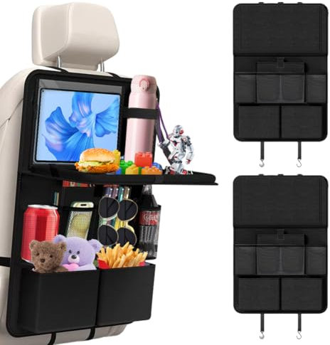 Organizer per la protezione dello schienale, 2 pezzi, organizer per auto, protezione dello schienale dell'auto, organizer per bambini, con tavolo pieghevole, 8 tasche, organizer per sedili posteriori