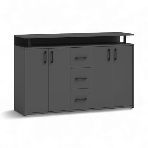 Drift Highboard mit Ablage in Anthrazit - Moderner Wohnzimmerschrank mit Schubladen und viel Stauraum für Ihren Wohnbereich - 139 x 90 x 34 cm (B/H/T)