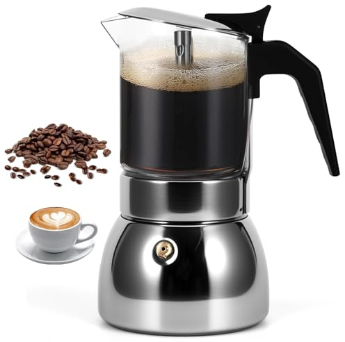 Houkiper Stovetop Espresso Maker, 4Cup 200ML Stovetop Italian Coffee Maker