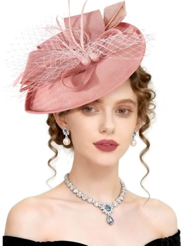 AQOKKA Women Fascinators Hats Flower Mesh Feathers with Headband and Clip Tea Party Headwear for Girls and Women
