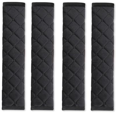 DYSWTUE 4 Piezas de Almohadillas Negras para Cinturones de Seguridad, Fundas para Cinturones de Seguridad, Textura Suave y Cómoda, para Coches, Camiones, Viajes Largos y Viajes