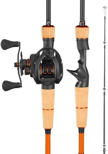 VEVOR Set Canna in Fibra di Carbonio da 2 m IM7 da Pesca e Mulinello Ruota baitcasting, Set Canna da Pesca al Spigola Nera con 6+1 Cuscinetti a Sfera e Impugnatura in Sughero, per Acqua Salata