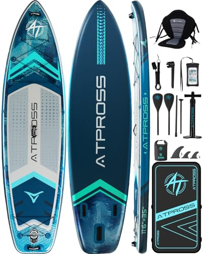 ATPROSS Tavola SUP Gonfiabile con Sedile Kayak e Accessori, 320x84cm Stand Up Paddle Extra Largo per 2 Persone, Portata 200kg, Canoa Gonfiabile 2 Posti Stabile e Antiscivolo per Mare e Surf