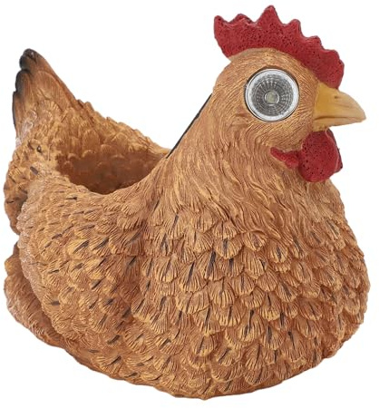 YUANKEECE Vaso per galline ad energia solare, per decorazioni da giardino con luce automatica, fioriera in resina per decorazioni esterne, vaso da fiori luminoso per cortile e (Marrone)