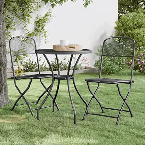 LoogCape Folding Garden Chairs, Pack of 2, Expanded Mesh Anthracite with Iron Frame, 54 x 40 x 86 cm, Balcony Chair, Patio Chair, Camping Chair for Outdoor Garden and Balcony Use