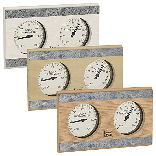 Well Solutions Saunathermo-/Hygrometer Espe mit Speckstein, 2 in 1 Kombigerät, Saunathermometer, Hygrometer