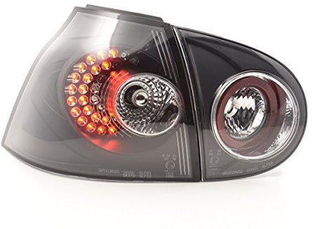 FK Rückleuchten für VW Golf 5 (2003-2008), Schwarz, LED, Rechtslenker, E-Prüfzeichen, inkl. Kabelstrang und LED Leuchtmittel, 1 Set, einfache Montage, beste Verarbeitung
