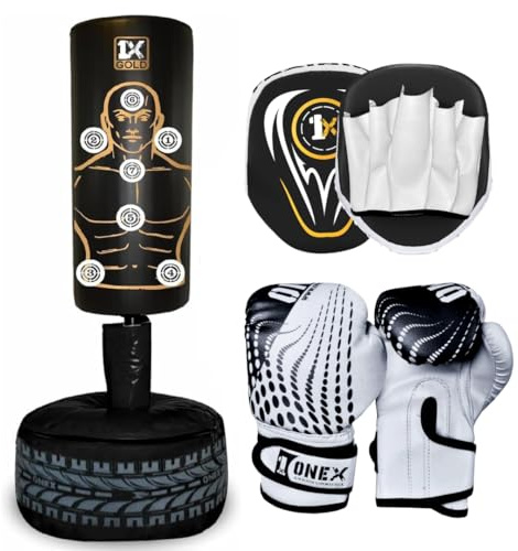Free Standing Punch Bag Boxing Training Equipment, Floor Standing Punching Bag for Home Gym Fitness, Kickboxing MMA Martial Arts Workout, Freestanding Boxing Bag with Stable Base
