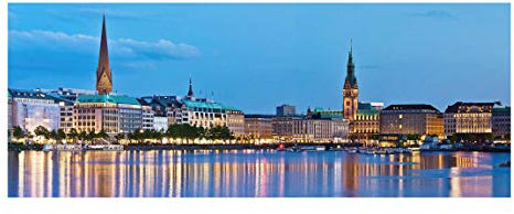 PPS. Imaging Glasbild Wandbild Glas Kunstdruck Hamburg Skyline 50 cm x 125 cm