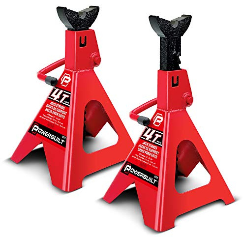 Powerbuilt 4 Ton Ratchet Jack Stands, Wide Stance Stability, Vehicle Car Lifting Range 13-Inches to 20-1/4-Inches (33cm-51cm), 1 Pair (2 Pack) - 647529