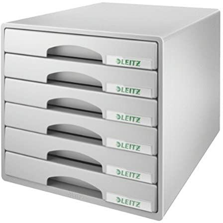 Leitz Schubladenbox mit 6 Schubladen, Für die Aufbewahrung von A4 Dokumenten und Utensilien, Grau, Plus Serie, 52120085