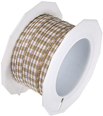 PRÄSENT Vichy - Nastro decorativo tortora/bianco, 20 m, larghezza 10 mm, nastro a quadretti per decorazioni colorate e confezioni regalo, per occasioni festive