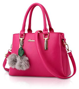 NICOLE&DORIS Handbags for Women Fashion Top-Handle Bags Crossbody Bags Messenger Bags Handbags with Pompom Rose