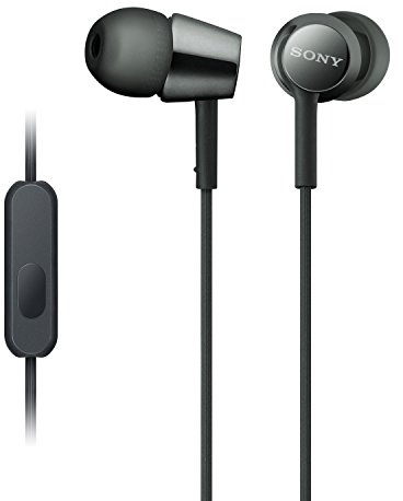 Sony MDREX155AP in-Ear Earbud Headphones/Headset with mic for Phone Call, Black (MDR-EX155AP/B)