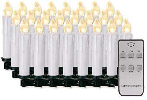 20/30/40/50/60 stk LED Kerzen LED Lichterkette Kabellos Dimmbar Kerzenlichter Flammenlose Weihnachtskerzen für Weihnachtsbaum, Weihnachtsdeko, Hochzeit, Geburtstags, Party (weisse Hülle, 20stk)