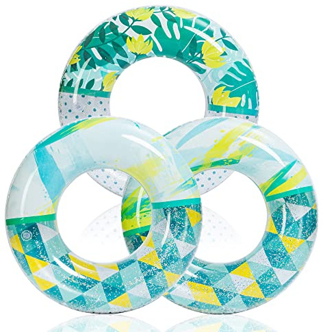 Inflatable Pool Floats with Glitters 32.5(3 Pack), Pool Floaties Tubes for Swimming Kids Adults Beach Outdoor Party Supplies