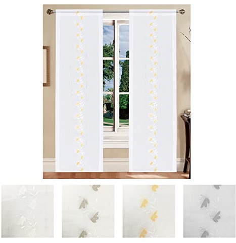 Home Tresor - Coppia Tende a Vetro | Tendine Soggiorno 2 pezzi, Cucina, Cameretta | Tendine Corte e Lunghe | Mod. Ary (60 x 150 cm., Fiori Gialli)