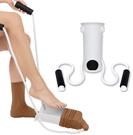 TSHAOUN Aiuto Calzino Ausili per Infilare Calze, Ausilio per Calzini, Estrattore per Calzini,Aiuta Gli Anziani O Le Persone A Mobilità Ridotta A Indossare Le Calze Senza Chinarsi (bianco)