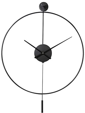 TPARIS Reloj De Pared De Péndulo Oscilante De Estilo Simple Moderno|Arte De Hierro Reloj Colgante Decor Redondo Silencioso Funciona con Pilas,Negro (manecillas De Aluminio),60 Cm (23,6 Pulgadas)