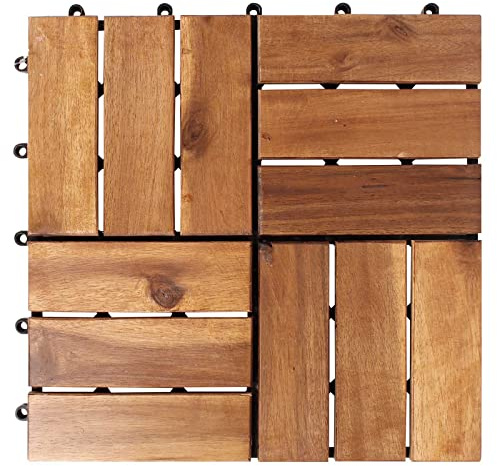 11 Stück 30x30 cm Akazienfliesen = 1 m² Holzfliesen Akazien Holz Terrassenfliesen Klickfliesen Balkonfliesen Steckfliesen