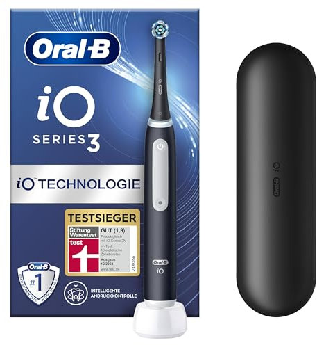 Oral-B iO Series 3 Elektrische Zahnbürste, Electric Toothbrush, 3 Putzmodi für Zahnpflege, Magnet-Technologie, Reiseetui, Designed by Braun, TESTSIEGER Stiftung Warentest (12, 2024), Matt Black