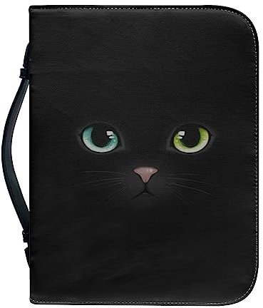 Kuiaobaty Buchumschlag mit schwarzem Katzen-Druck, mit Reißverschluss und Griff, 22,9 x 15,2 cm, Cartoon-Kitty-Buchumschläge, Kunstleder, Schutztaschen