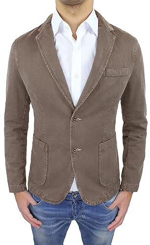 Evoga Blazer Giacca Uomo Grigio Nero Blu Beige Slim Fit Elegante Formale Casual in Cotone (M, Marrone)