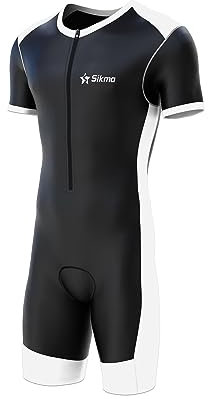 Sikma Herren Radsport-Skinsuit, gepolstert, einteilig, Trisuit, Bike-Top, kurz, schwarz / weiß, M