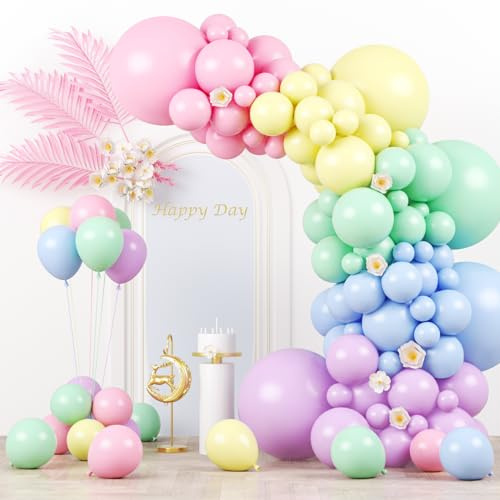 Voircoloria 130pcs Pastel Balloons Different Sizes 18 12 10 5 Macaron Latex Balloon Garland Arch Kit for Birthday Easter Baby Shower Graduation Wedding Gender Reveal Anniversary Party Decorations