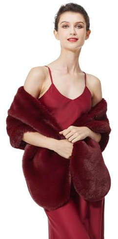BEAUTELICATE Chal Estola de Pelo Mujer Boleros para Invierno Fiesta Novia Bodas（Vino Rojo,talla única）