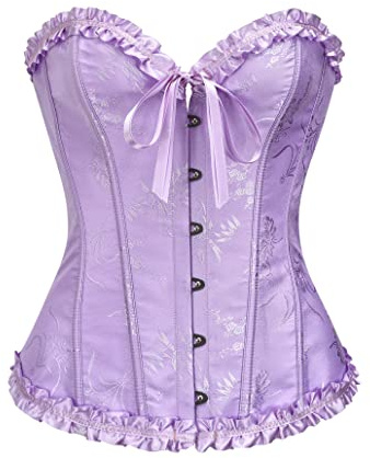 Vrapo Lavender Purple Corset Top for Women | Overbust Lace Up Waist Cincher Shapewear Lingerie - Size L