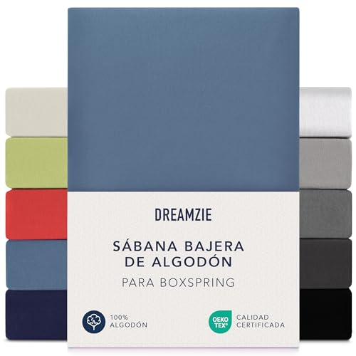 Dreamzie Premium Spannbettlaken 90x200 cm - 100x200 cm - 37cm Seitenhöhe - auch für Boxspringbett & Wasserbett - Bettlaken Boxspringbett 100% Jersey Baumwolle, 150 g/m² - Oeko-TEX - Blau