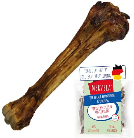 MERVELA Pferdeknochen Unterbein | 100% Pferd pur | 1 Stück | Knochen vom Pferd getrocknet | Qualität aus Deutschland | ideal für hypoallergene, allergische und Sensible Hunde