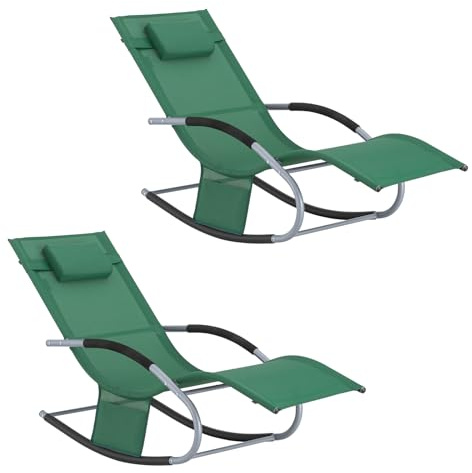 SoBuy Set di 2 sedie a dondolo da esterno Poltrone sedie sdraio da giardino con cuscino e poggiatesta portata fino a 150 kg Verde Scuro OGS28-WDX2
